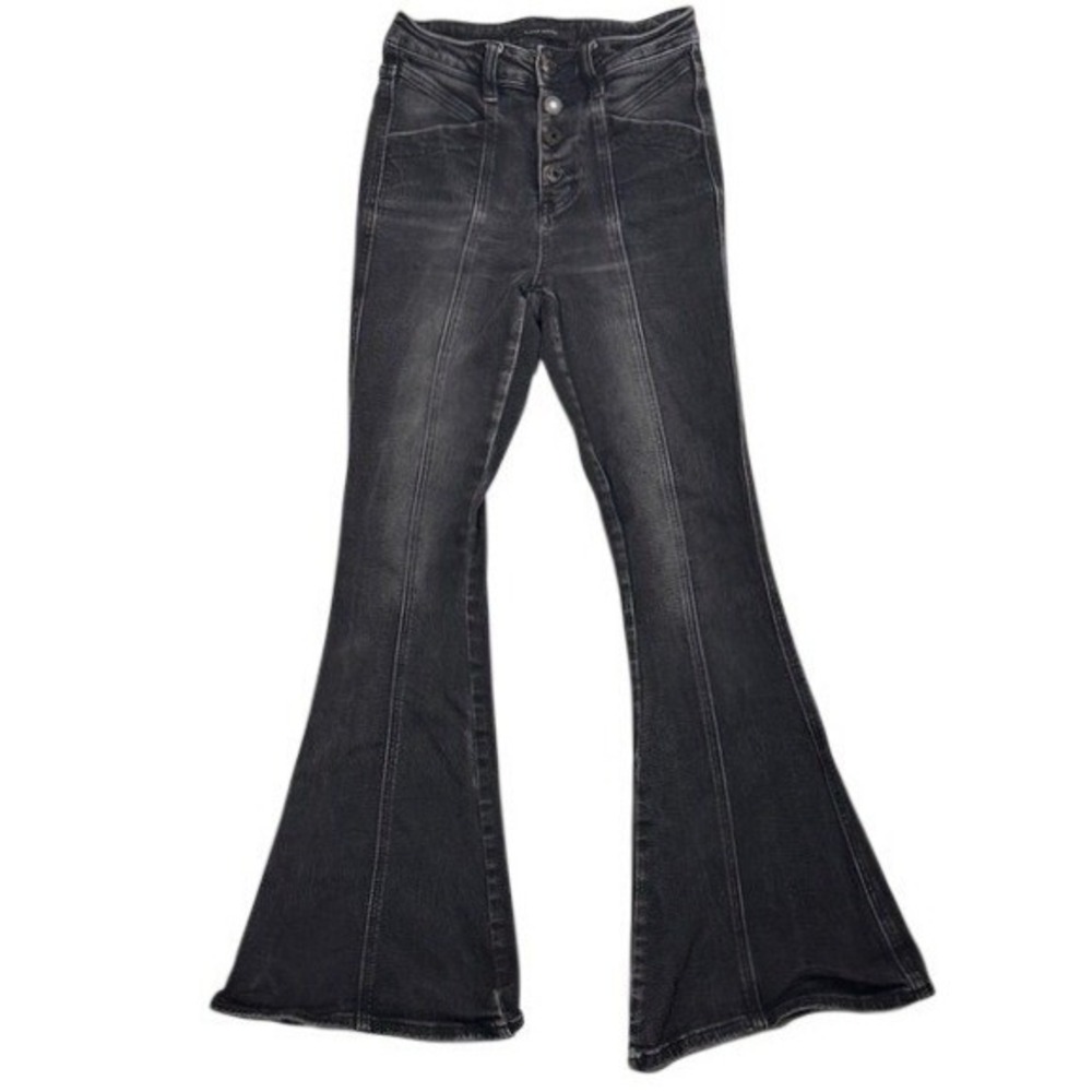 Flying Monkey Womens High Rise Super Flare Jeans Black Button Fly Y4054R Size 24